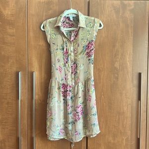AMERICAN RAG chiffon over-lay dress.  Size S.  Pretty neutral beige with florals